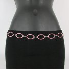 New Women Silver Metal Pink Oval Narrow Fashion Belt Hip High Waist S M L 20-40"