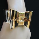 NEW WOMEN GOLD METAL FASHION CUFF BRACELET TWO DOUBLE BOWS ONE SIZE FITS ALL