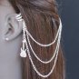 WOMEN SILVER GUITAR METAL MULTI CHAINS FASHION HAIR PIN CONNECTED CUFF EARRING