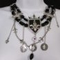 New Women Silver Metal Multi Chains Fashion Necklace Big Fleur De Lis + Earrings