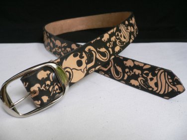 NEW MEN BLACK GENUINE LEATHER WESTERN FASHION BELT BIG SKULLS DEATH SNAKES 34