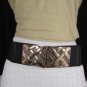 New Women Black Elastic Fashion Belt Hip Waist Gold Stripes Buckle S M 26"-35"