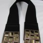 New Women Black Elastic Fashion Belt Hip Waist Gold Squares Buckle S M 26"-35"