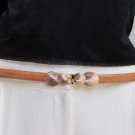 WOMEN HIGH WAIST / HIP BROWN THIN FASHION BELT GOLD SEASHELLS 22"-40" XS S M L