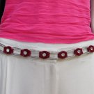 WOMEN WAIST HIP SILVER METAL CHAIN RED FASHION BELT BIG RHINESTONES 32"-41" M L