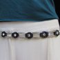 WOMEN WAIST HIP SILVER METAL CHAIN NARROW FASHION BELT RHINESTONES 32"-40" M / L
