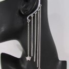 NEW WOMEN FASHION LONG SILVER CHAINS OVER THE EAR CUFF ONE SIDE FLOWER EARRING