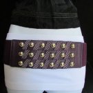 NEW WOMEN HIP WAIST ELASTIC PURPLE WIDE FASHION BELT METAL STUDS 30"-40" M / L