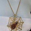 New women necklace silver / gold / pewter spider net long chains 15" halloween
