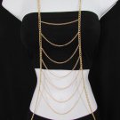 New Women Gold Multi Metal Waves Body Chain Long Necklace 2014 Fashion Jewelry