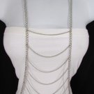 New Women Sexy Silver Long Waves Metal Body Chain Front Necklace Fashion Jewelry