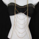 New Women Sexy Gold Metal Body Chain Front Necklace Las Vegas Fashion Jewelry LV