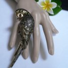 NEW WOMEN LARGE FASHION BIG BIRD STATEMENT PARROT RING GOLD BLACK ELASTIC BAND