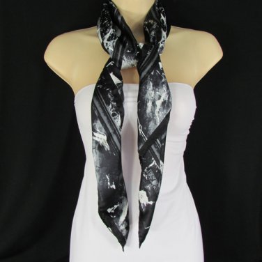 Escada Women Black White Gray Lightnings Classic Soft Silk Fashion Scarf Shawl