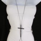 New Women Black Metal Body Chain Big Cross Rhinestones Necklace Fashion Jewelry