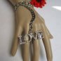 NEW WOMEN SILVER METAL HAND CHAIN LOVE RHINESTONES SLAVE BRACELET LONG RING