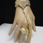 NEW WOMEN GOLD METAL HAND CHAIN DIAMOND SHAPED RHINESTONES SLAVE BRACELET RING