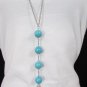 New Women Silver Body Chain Long Necklace 4 Big Turquoise Balls Fashion Jewelry