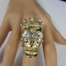 New Women Skull King Metal Fashion Ring Gold Silver Pewter Rhinestones Elastic