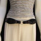 WOMEN HIGH WAIST HIP BLACK FAUX LEATHER CUT OUT FASHION BELT RINGS 32-36" MEDIUM