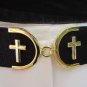WOMEN HIGH WAIST HIP BLACK ELASTIC FASHION BELT GOLD CROSS BUCKLE 27"-36" XS S M
