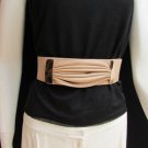 WOMEN HIGH WAIST / HIP BEIGE ELASTIC RUFFLE BOW FASHION BELT GOLD 27"-37" XS S M
