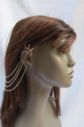 NEW WOMEN SILVER CHAINS SPIKES CUFF EARRING TO HAIR PIN CONNECTED HEADBAND CLAW