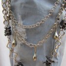 New Silver Metal Long Wallet Chain KeyChain Gray Skulls Skeleton Drops 3 Strands