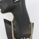 New Women Gold Metal Chains Brooklyn NY Hip Hop Fashion Necklace + Earrings