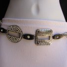 NEW WOMEN HIP WAIST BLACK BRAIDED SILVER SQUARE CIRCLE FASHION BELT 33"-42" M L