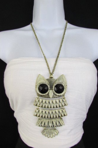New Women Long Antique Gold Chains Fashion Necklace Extra Large Owl Bird Pendant