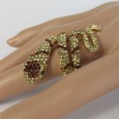 New Women Wrap Gold Metal Long Snake Fashion Ring Elastic Band Brown Rhinestones