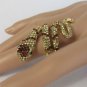 New Women Wrap Gold Metal Long Snake Fashion Ring Elastic Band Brown Rhinestones