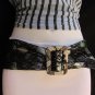 NEW WOMEN HIP WAIST BLACK LACE FAUX LEATHER FASHION BELT METAL BLUE 27"-36" S M
