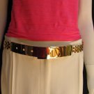 WOMEN HIGH WAIST / HIP GOLD METAL PLATE LINKS BELT ELASTIC PINK 26"-36" XS S M