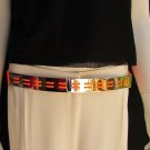 WOMEN HIGH WAIST / HIP SILVER METAL PLATE THIN BELT ELASTIC ORANGE 28"-40" S M L