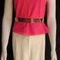 WOMEN HIGH WAIST / HIP SILVER METAL PLATE THIN BELT ELASTIC PINK 28"-40" S M L