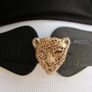 NEW WOMEN HIP WAIST GOLD METAL TIGER HEAD BUCKLE BLACK FASHION BELT 26"-35" S M