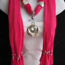 New Women Fashion Necklace Fabric Scarf Glass Moon Pendant Pink Purple Yellow