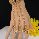 NEW WOMEN GOLD METAL HAND CHAIN BRACELET THREE FINGERS SLAVE RINGS BLACK BEADS