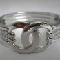 NEW WOMEN SILVER METAL CASUAL BRACELET DOUBLE RING BRAIDED STYLE OVAL DESIGN
