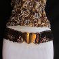 NEW BEBE WOMEN BROWN SEQUINS ELASTIC FABRIC FASHION BELT GOLD HEART 27"-36" S M