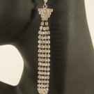 New Women Silver Metal Drop Fashion Earrings Set 2.5" Long Rhinestones Dangle