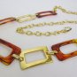 New Women Big Gold Metal Plates Chains Brown Squares Bar Fashion Belt Hip Waist