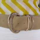 New Women Beige Faux Leather Fashion Belt Gold Metal Buckle Medium / L 33"-37"
