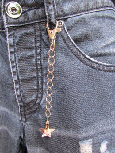NEW MEN WOMEN SILVER METAL KEY CHAIN RING 5.5" LONG MINI STAR JEANS BAG CHARM