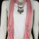 NEW WOMEN PINK FASHION SOFT SCARF LONG NECKLACE BIG SILVER MAYAN EYE PENDANT