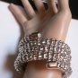 NEW WOMEN WIDE SILVER BEADS METAL SPRING ELASTIC FASHION BRACELET DISCO STYLE