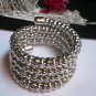 NEW WOMEN WIDE SILVER BEADS METAL SPRING ELASTIC FASHION BRACELET DISCO STYLE