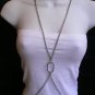 NEW WOMEN SILVER 2 CIRCLES METAL BODY CHAIN JEWELRY FLORIDA LONG TRENDY NECKLACE